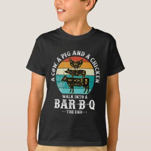 Een varken, een kip en een koe lopen een R-b-q bbq T-shirt