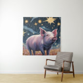 Een varken in de Sterrennacht Wandkleed (In situ)