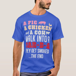 Een varkenskip en een Koe lopen in een bar-B-Q het T-shirt