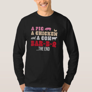 Een varkenskip en een Koe lopen in een bar-B-Q het T-shirt