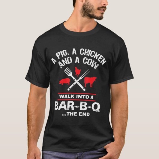 Een varkenskippenkop loopt in een bar Funny Bbq Gr T-shirt (Voorkant)