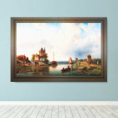 Een Vast rivierlandschap met windmolens Canvas Afdruk (Insitu (Houten vloer))