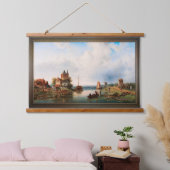 Een Vast rivierlandschap met windmolens Hangend Wandkleed (Slaapkamer)