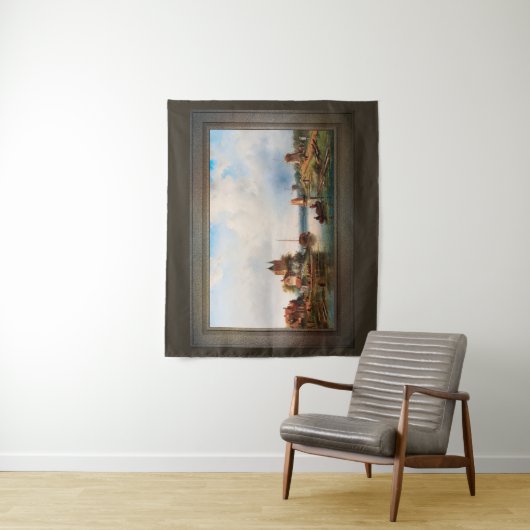 Een Vast rivierlandschap met windmolens Wandkleed (In situ)