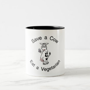 Een vegetariër redden van een kuw tweekleurige koffiemok
