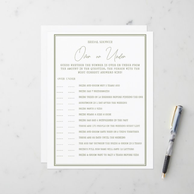 Een vel papier voor een vrijgezellenfeest. (Voorkant / Achterkant in situ)