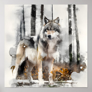 Een verbluffende Waterverf Wolf Poster