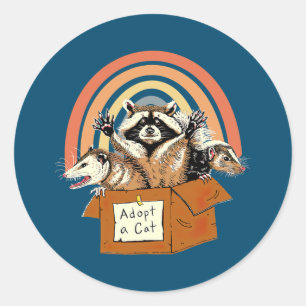 Een verboden Cat Racoon Summer Rainbow aannemen Ronde Sticker