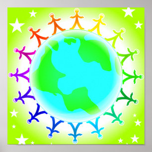 Een verenigd wereldbol in de wereld poster