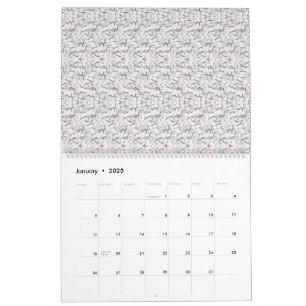 Een verfijnd bloemmotief in wit en grijs, aanwezig kalender