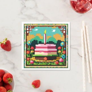 Een verjaardagstaart in pixels servet