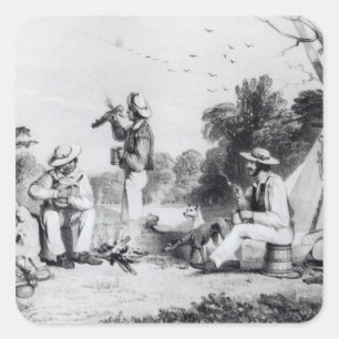 Een verkennende partij vierkante sticker