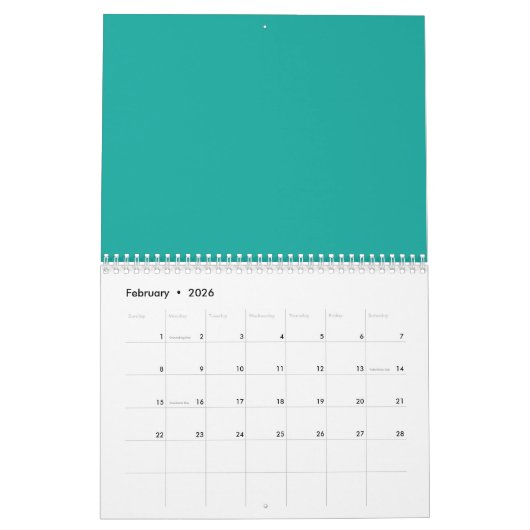 Een verloopachtergrond die blauw in groen overvloe kalender (Feb 2026)