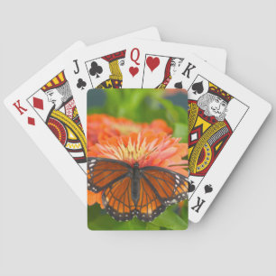 Een Viceroy-vlinder op oranje zinnias Pokerkaarten