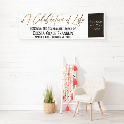 Een viering van Life Gold Handwriting met foto Spandoek (Insitu)