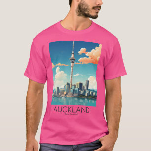 Een vintage reisillustratie van Auckland - New Ze T-shirt