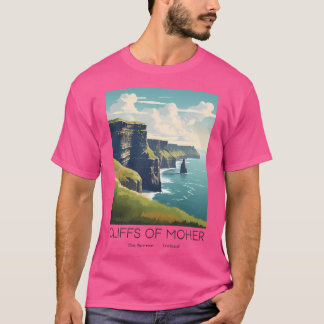 Een vintage reisillustratie van de kliffen van Moh T-shirt