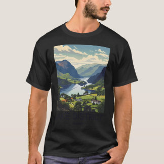 Een vintage reisillustratie van Lake District - E T-shirt