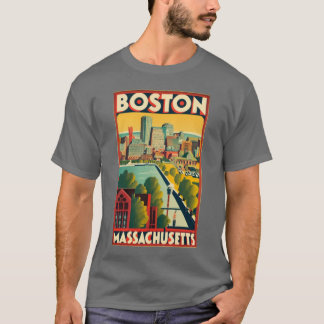 Een vintage reiskunst van Boston Massachusetts US T-shirt