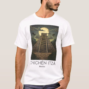 Een vintage reiskunst van Chichén Itzá - Mexico T-shirt