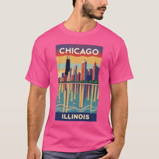 Een Vintage Travel Art van Chicago Illinois US 3 T-shirt