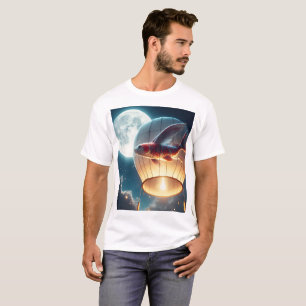 Een vis in een heteluchtballon met een maan in de t-shirt