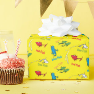 Eén Vis Twee Vissen Geel Patroon Cadeaupapier