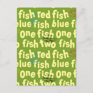 Eén Vis Twee Vissen Typografie Patroon Briefkaart
