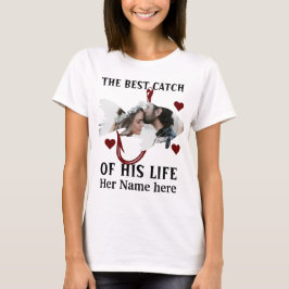 Een visser die een paar visfoto met geluk bijpast t-shirt