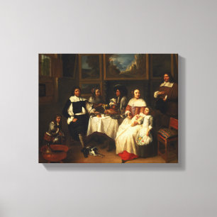 Een Vlaamse familie in het avondeten Canvas Afdruk