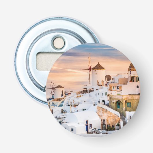 Een vleugje van de Egeïsche Zee in je hand Button Flesopener (Voorkant)