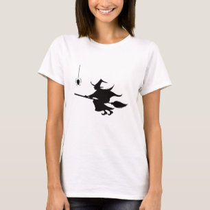 Een vliegende heks op een ontwerp van een kamer-ha t-shirt
