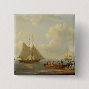 Een vlucht die passagiers naar twee verankeringspu vierkante button 5,1 cm