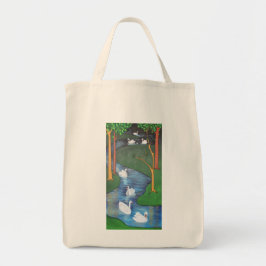 Een vlucht van zeven zwanen die zwemmen tote bag