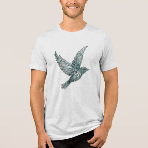 Een vogel gemaakt van gebroken glas, vliegend in f Tri-Blend shirt
