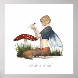 Een vogel in de hand poster