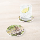 Een vogel in het bad zandsteen onderzetter (Zijkant)