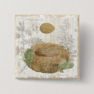 Een vogelnest met bruine eieren vierkante button 5,1 cm