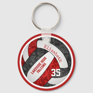 een volleybal met rode zwarte teamkleuren sleutelhanger
