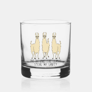 Eén voor één, de Llamas Steal mijn Sanity Funny Whisky Glas
