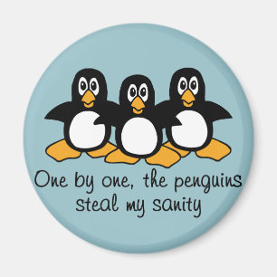 Eén voor één: Penguins Funny Gezegde Design Blu Magneet