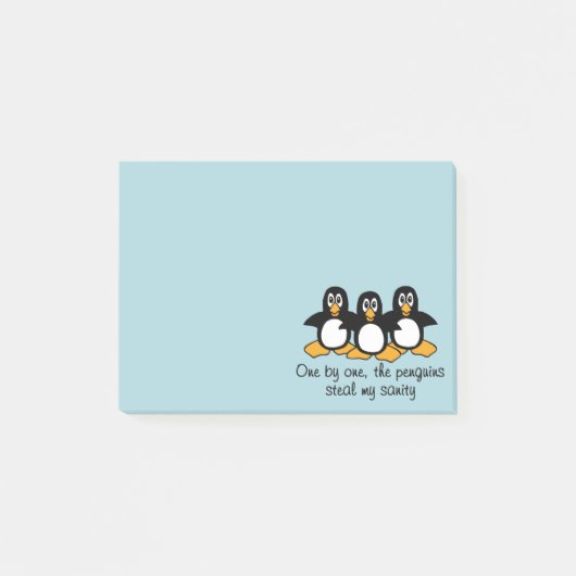 Eén voor één: Penguins Funny Gezegde Design Blue Post-it® Notes (Voorkant)