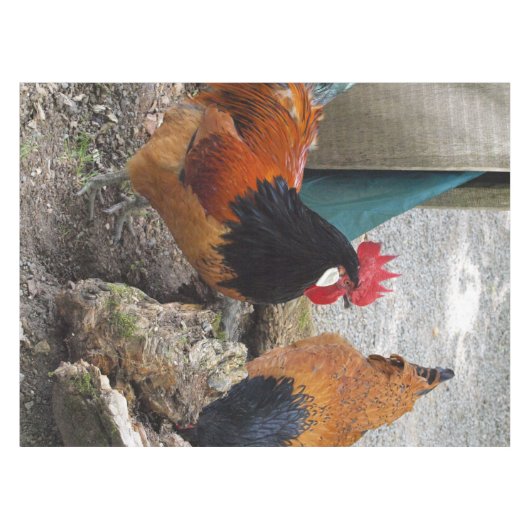 Een Vorwerks Chicken pair, Rooster en Hen Eating Tafelkleed (Voorkant (Horizontaal))