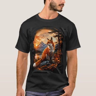 Een vos in de natuur, vos met bos en zon t-shirt