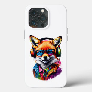 Een vos in hoofdtelefoon en bril iPhone 13 pro hoesje
