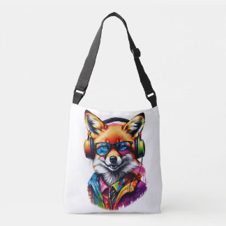 Een vos in hoofdtelefoon en bril crossbody tas