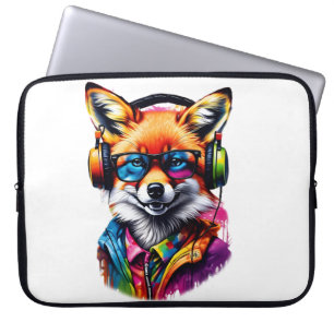 Een vos in hoofdtelefoon en bril laptop sleeve