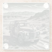 Een vrachtwagen in de woestijn glazen onderzetter (Achterkant)