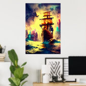 Een vreemd schip op het zee | AI Art Poster (Thuiskantoor)