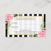 Een vriend doorverwijzen | Pink Floral Gold Stripe Aanbevelingskaartje (Achterkant)